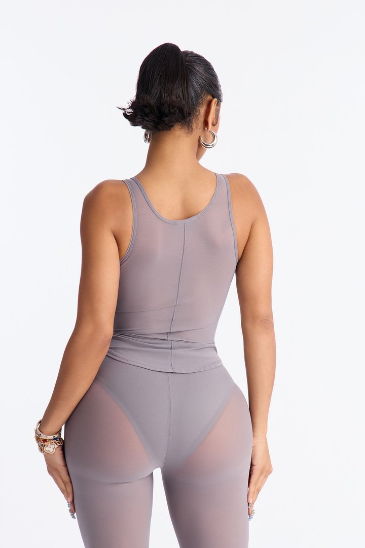 Power Mesh Scoop Neck Tank Top - Dark Grey