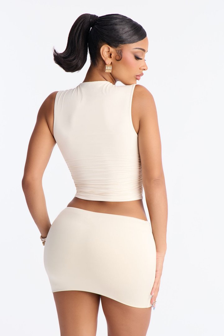 Second Skin Double Lined High Neck Sleeveless Top - Bone