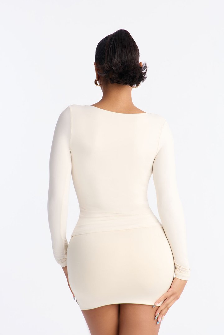 Second Skin Double Lined Bra Pad V Neck Top - Bone