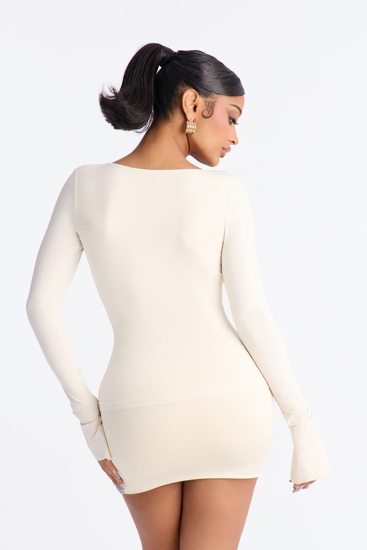 Second Skin Deep U Neck Long Sleeve Top - Bone