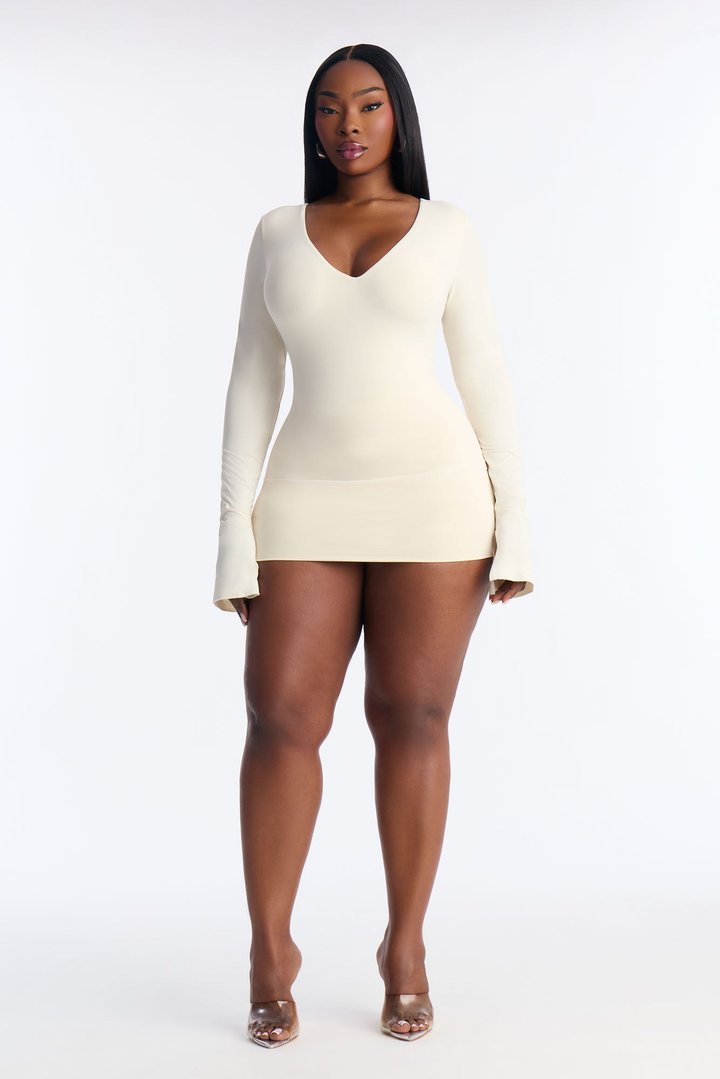 Second Skin Deep U Neck Long Sleeve Top - Bone