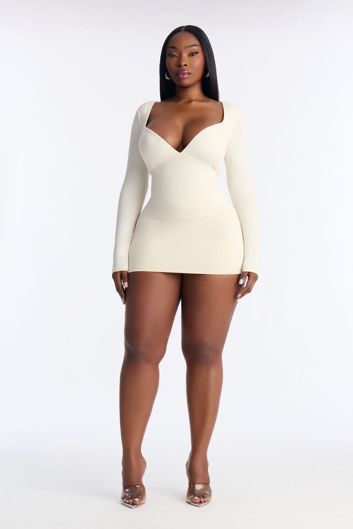 Second Skin Double Lined Bra Pad V Neck Top - Bone