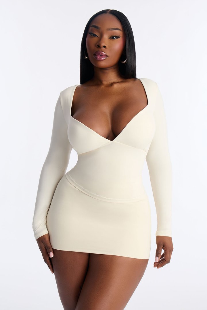 Second Skin Double Lined Bra Pad V Neck Top - Bone