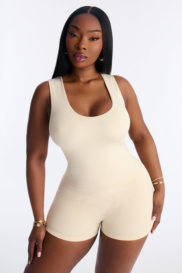 Seamless Smooth Double Lined U Neck Tank Top - Bone