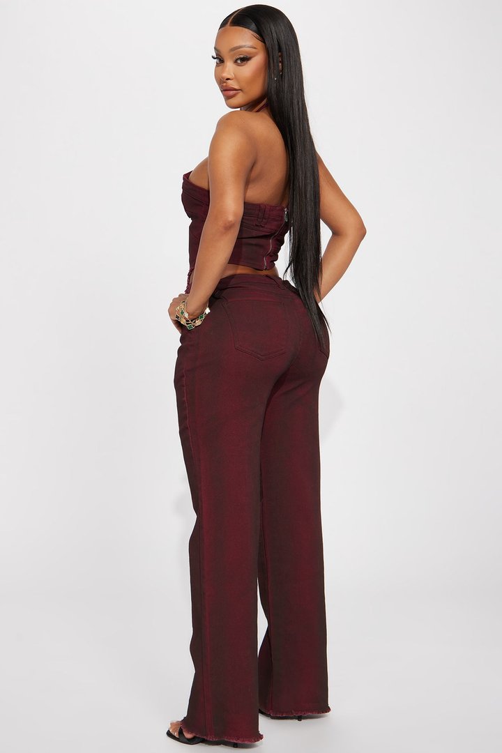 Next Level Washed Denim Pant Set - Wine