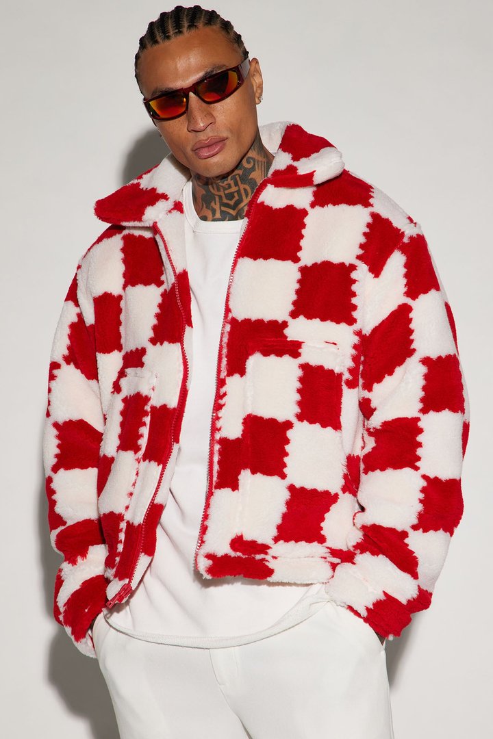 Playin' Chess Sherpa Jacket - Red/combo