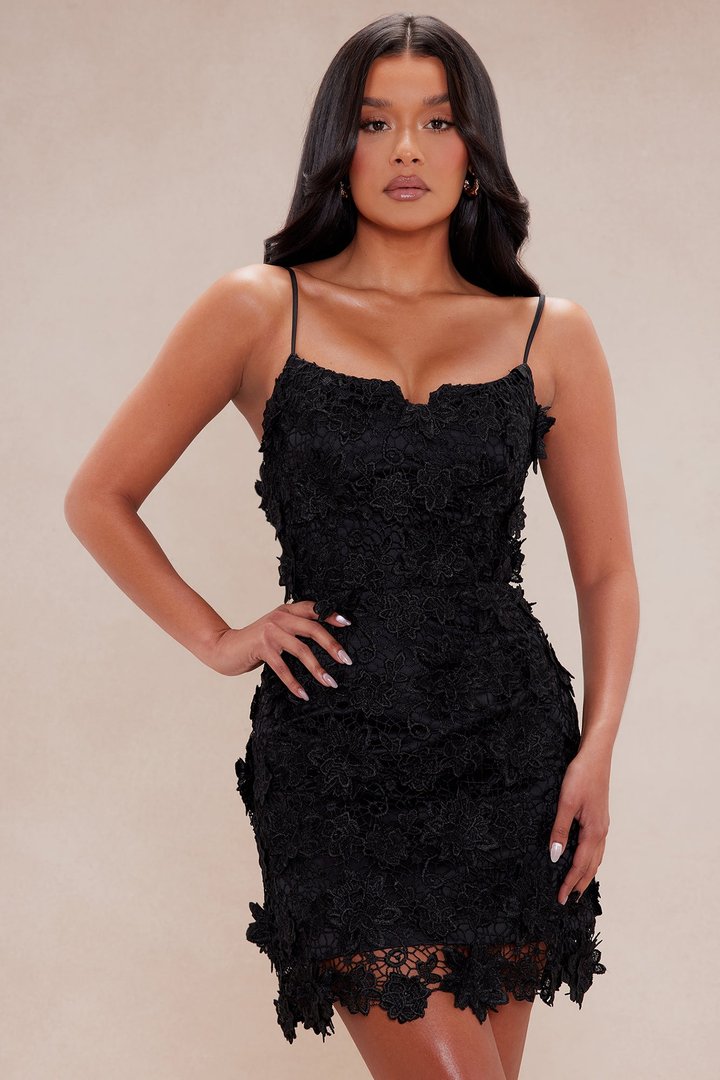 Caught Your Eye Embroidered Mini Dress - Black