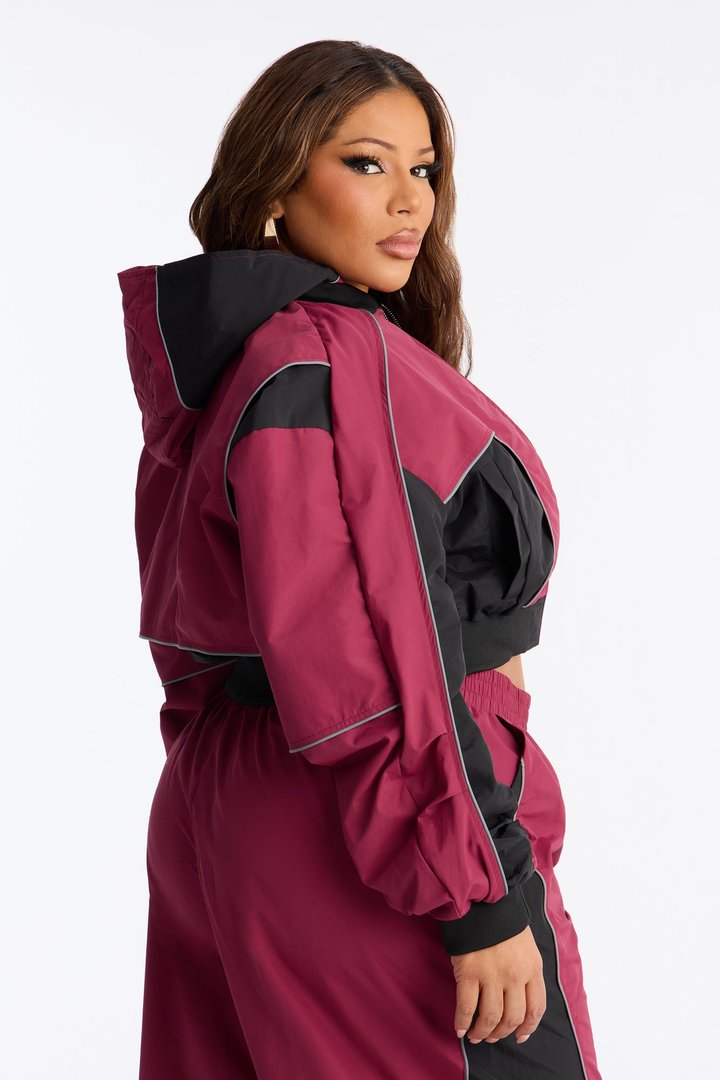Set The Trend Windbreaker Jacket - Burgundy/combo