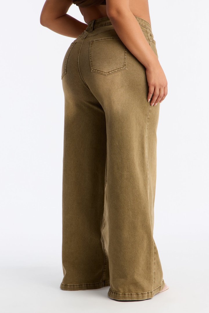 One Step Closer Wide Leg Jeans - Olive