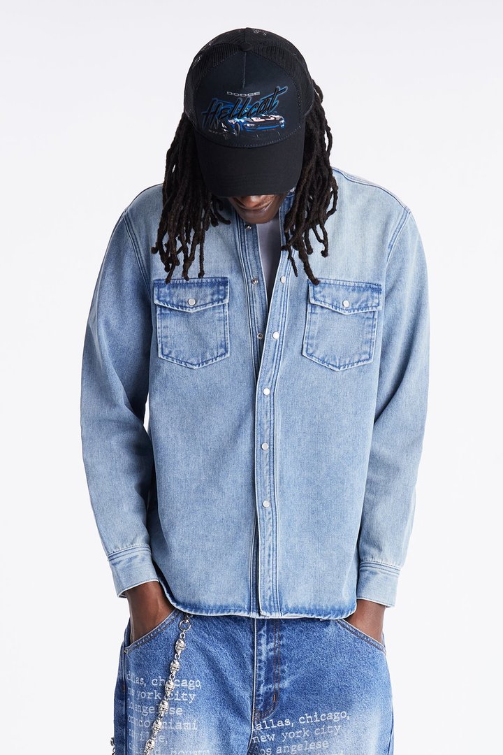 Rodeo Denim Button Up Shirt - Light Blue Wash