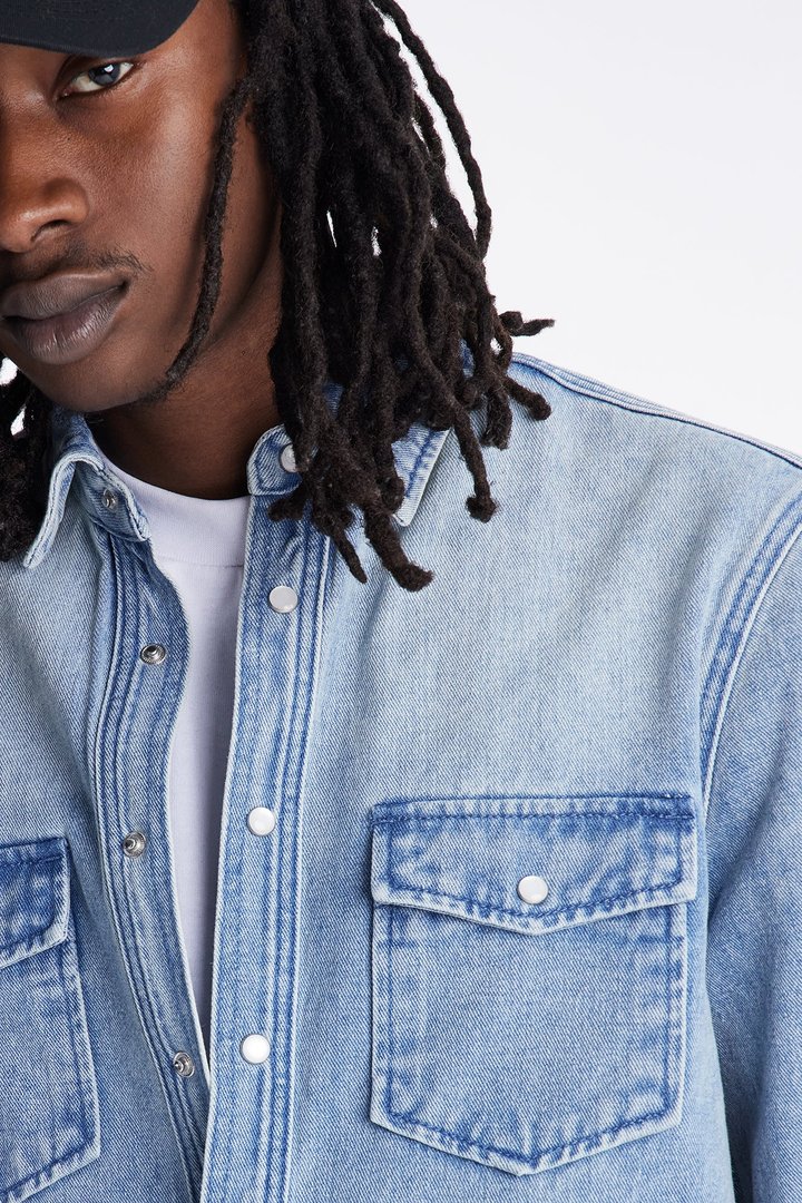 Rodeo Denim Button Up Shirt - Light Blue Wash