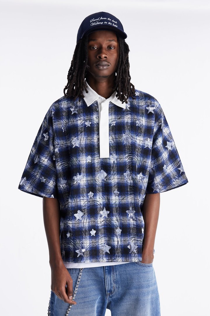 Oversized Star Struck Polo Shirt - Blue