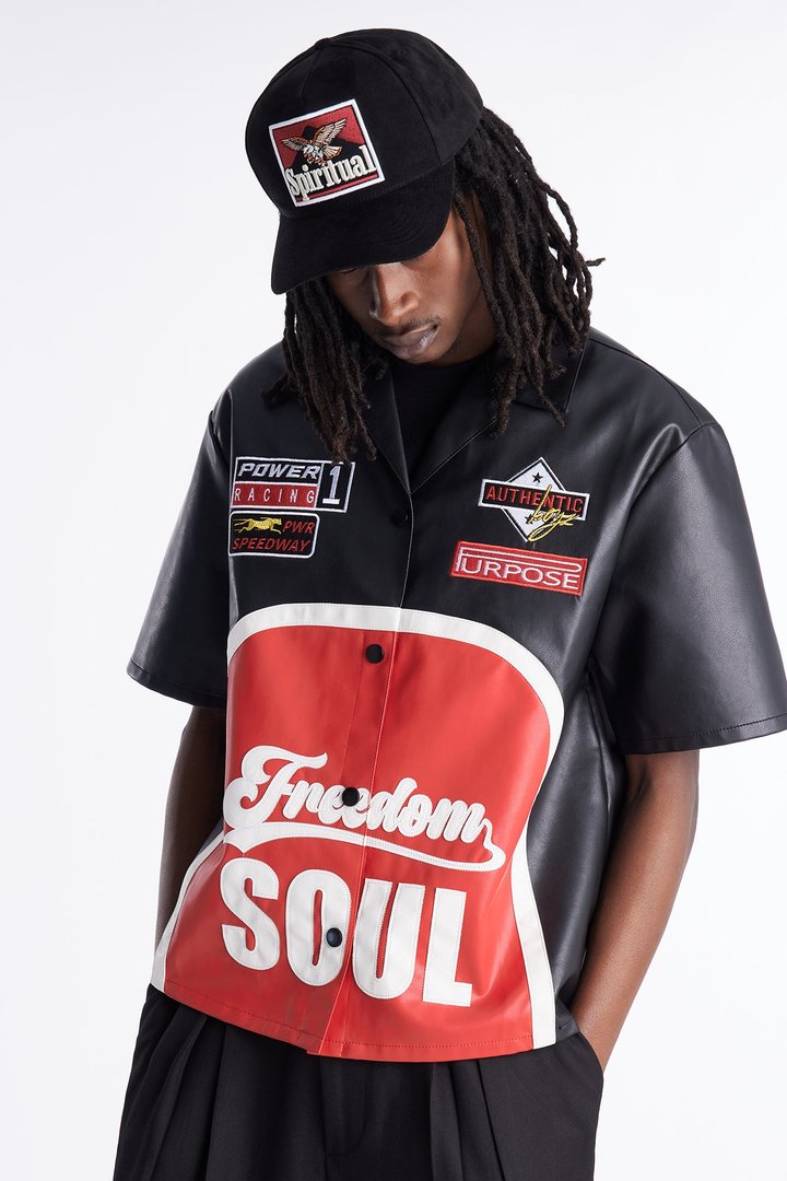 Freedom Soul Short Sleeve Cuban Shirt - Black