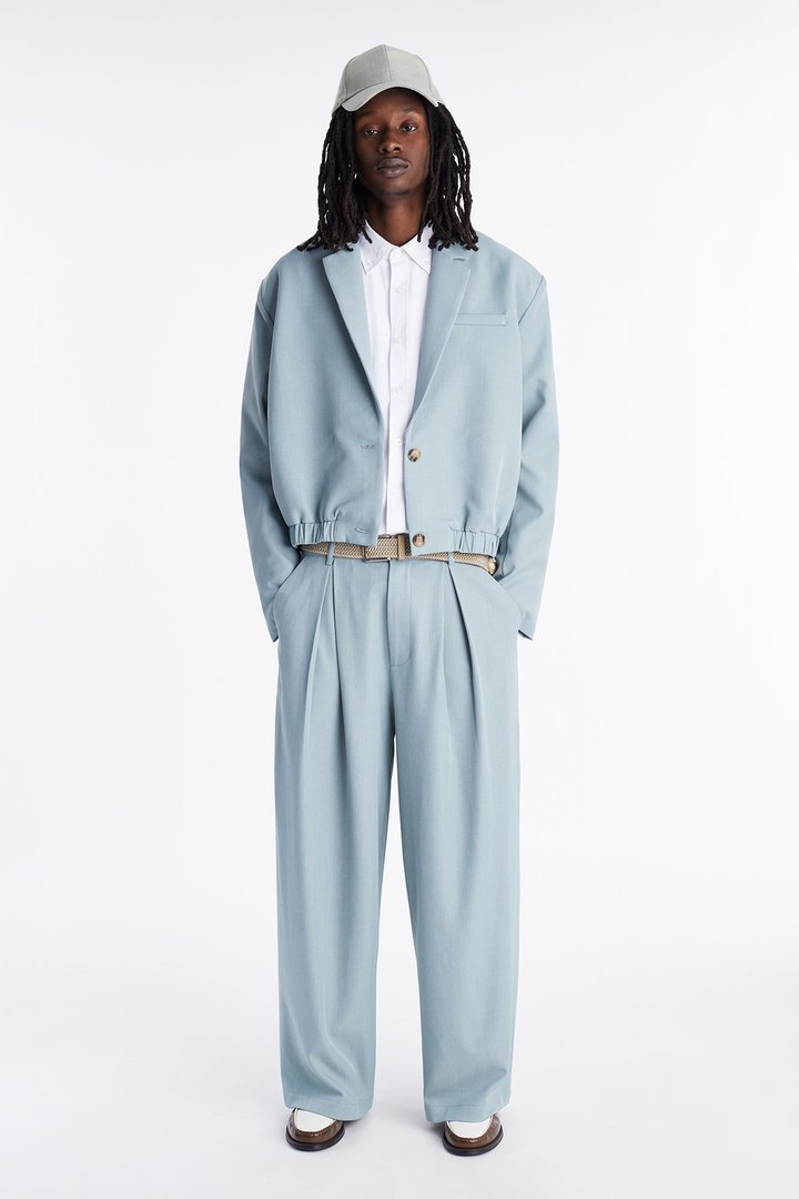 Cropped Strikeout Blazer Bomber Jacket - Blue