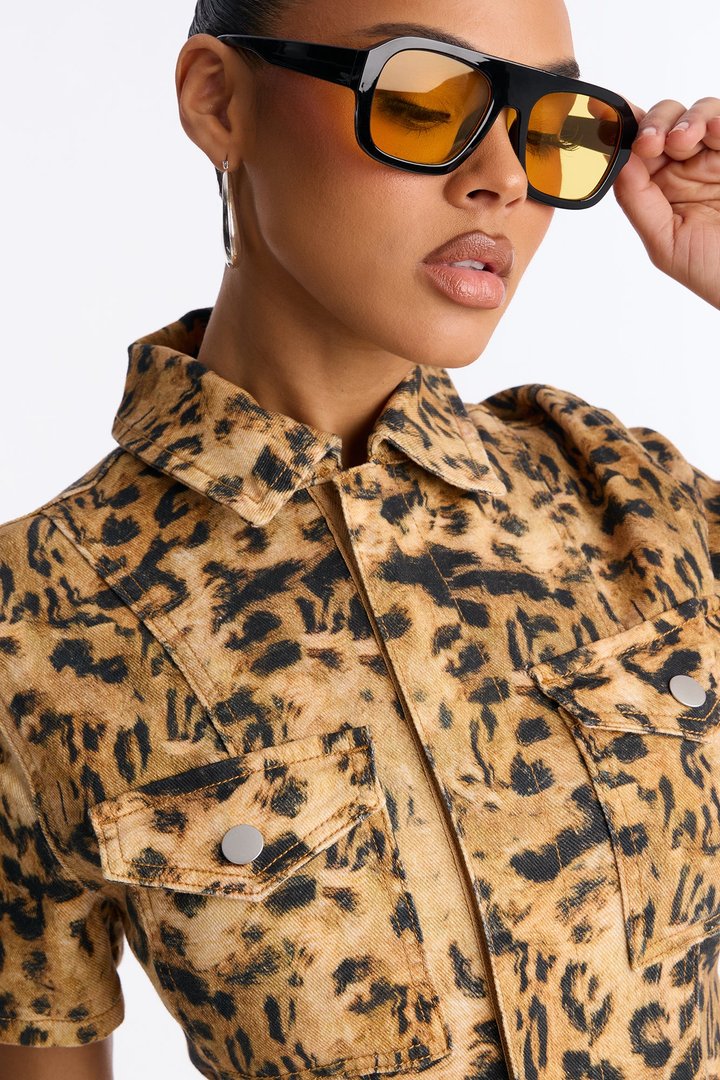 Mabel Leopard Denim Mini Dress - Leopard