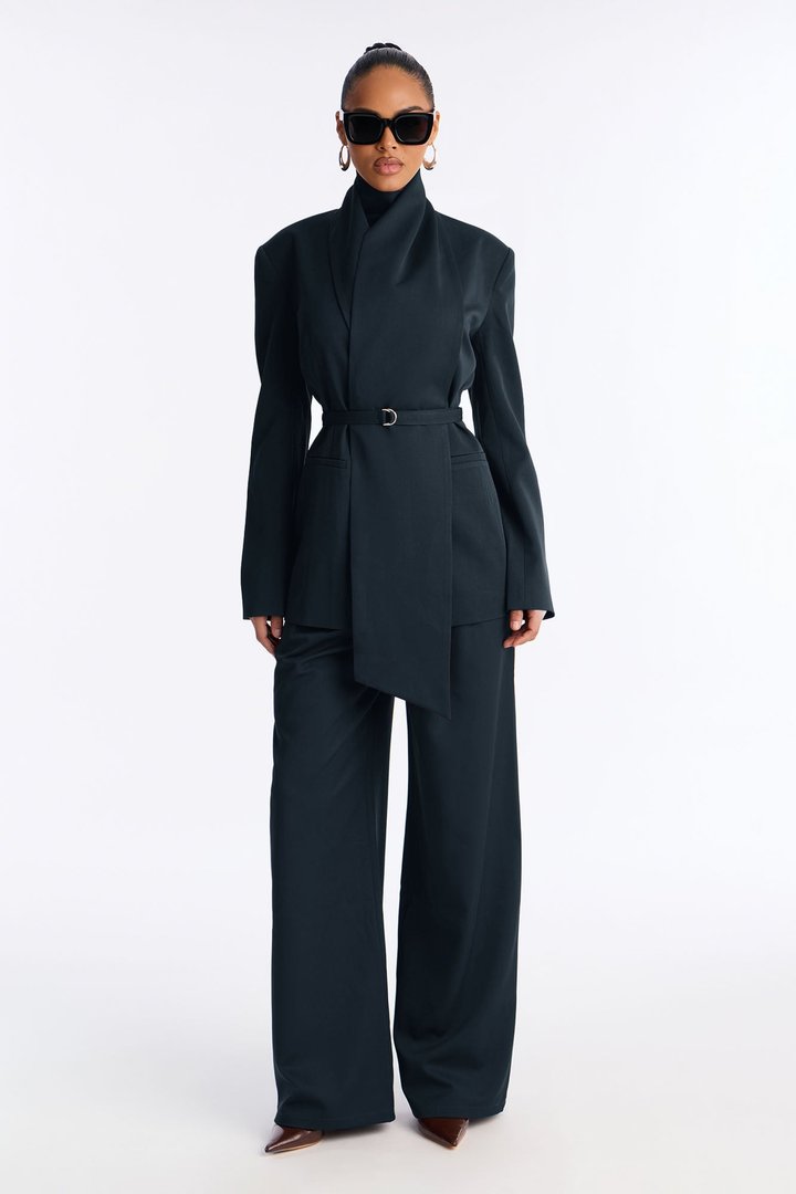Not Your Secretary Scarf Belted Blazer - Black