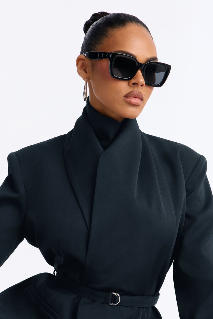 Not Your Secretary Scarf Belted Blazer - Black