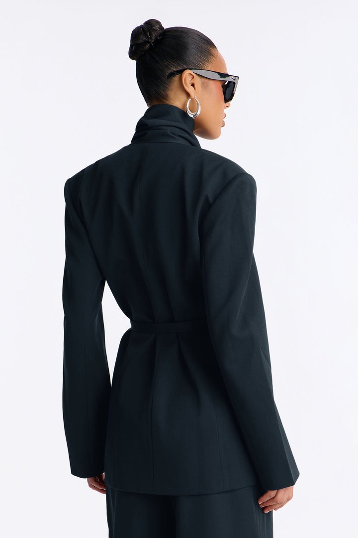Not Your Secretary Scarf Belted Blazer - Black