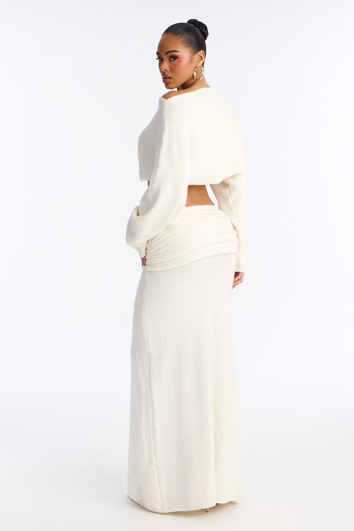 Cool And Collected Sweater Maxi Skirt Set - Cream