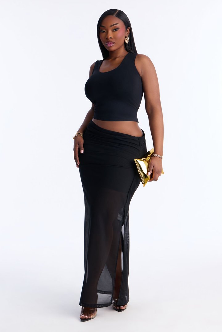 Seamless Smooth Double Lined U Neck Tank Top - Black