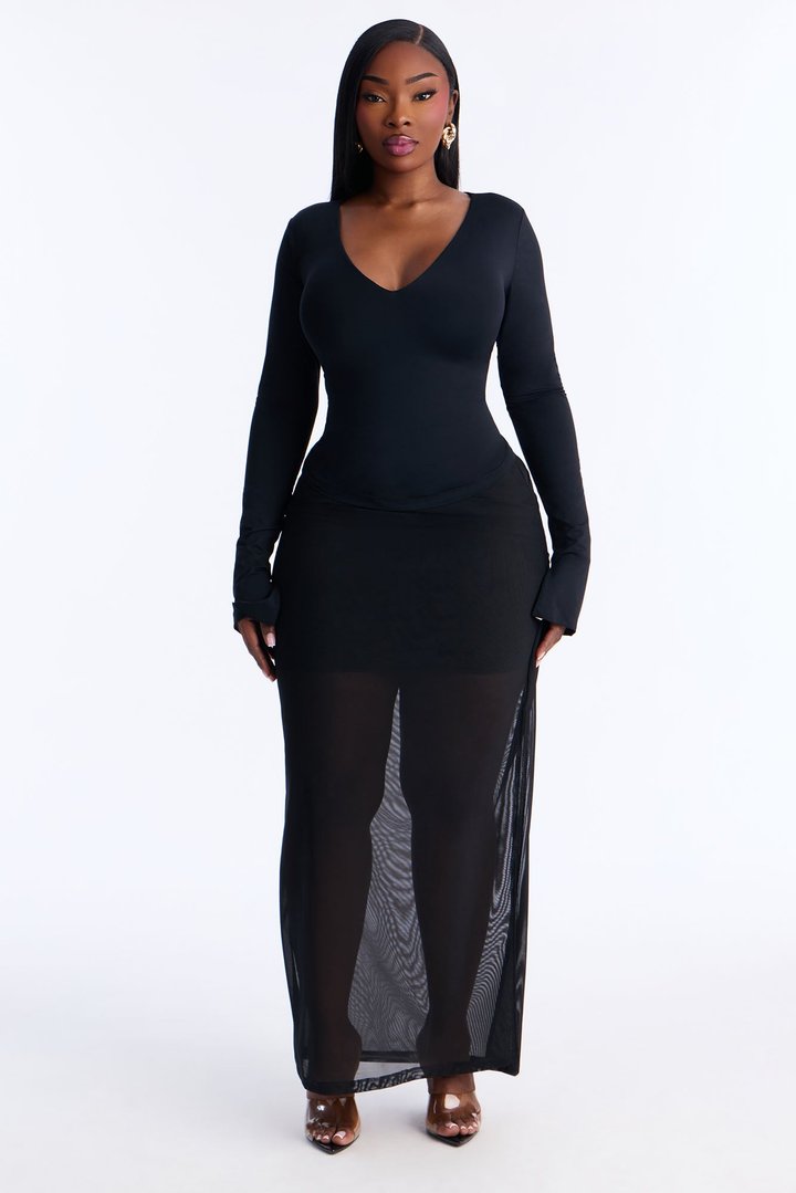 Second Skin Deep U Neck Long Sleeve Top - Black