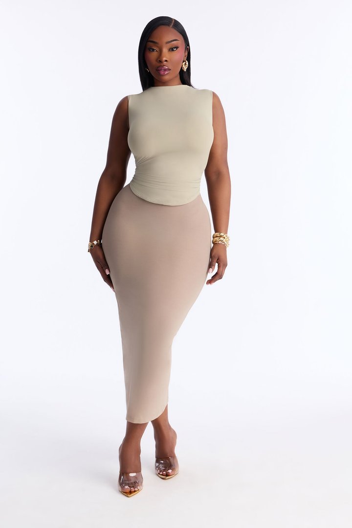 Second Skin Double Lined High Neck Sleeveless Top - Olive