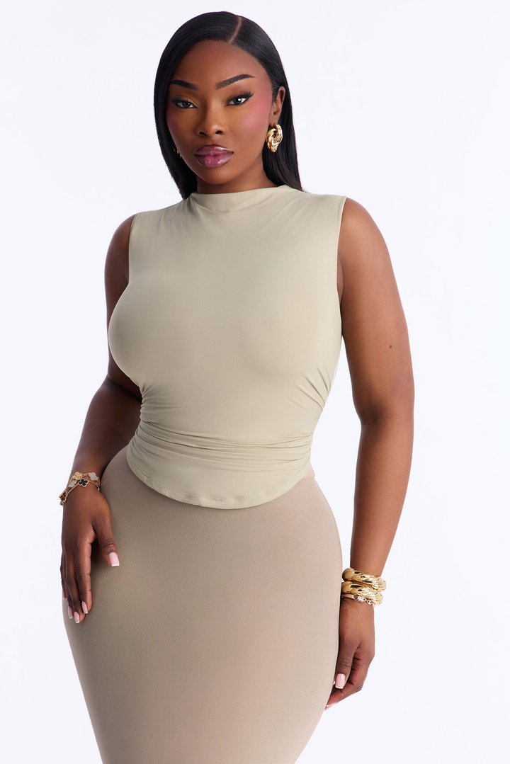 Second Skin Double Lined High Neck Sleeveless Top - Olive