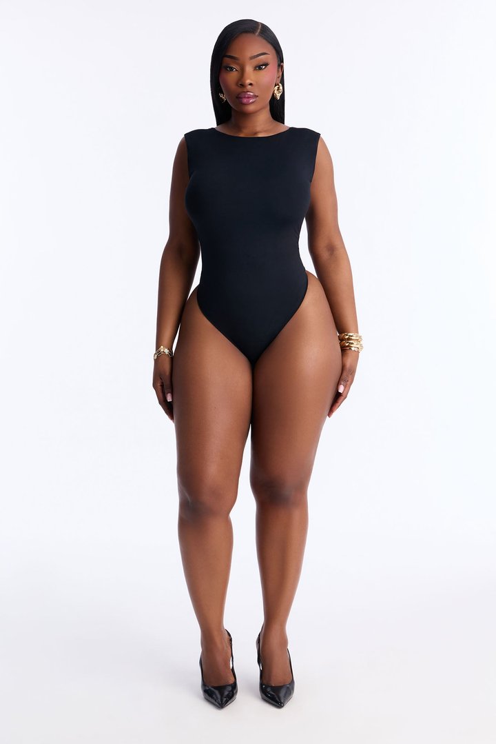 Second Skin Double Lined Backless Bodysuit - Black