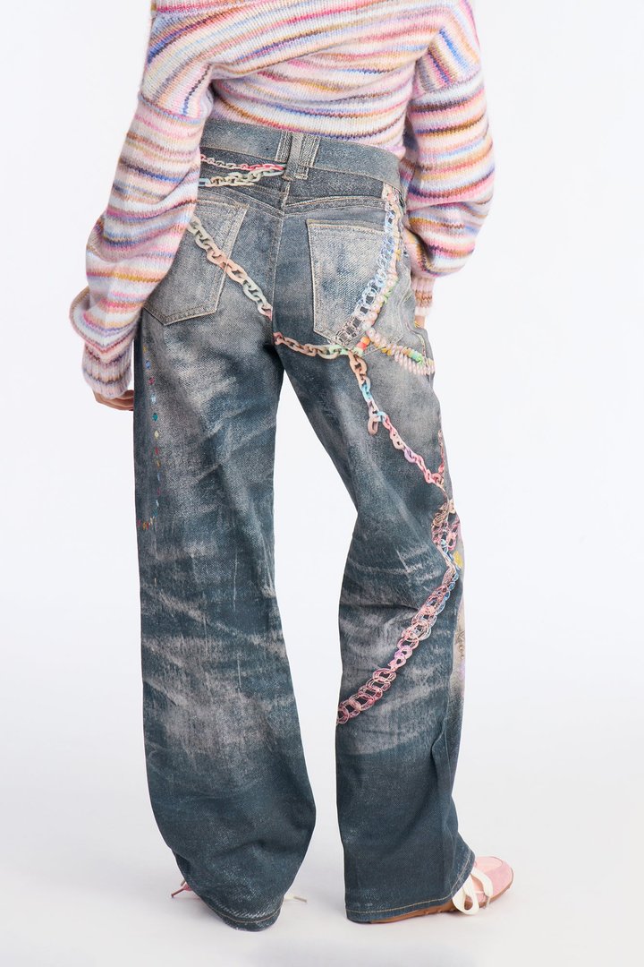 Sweet Charms Printed Straight Leg Jeans - Dark Wash