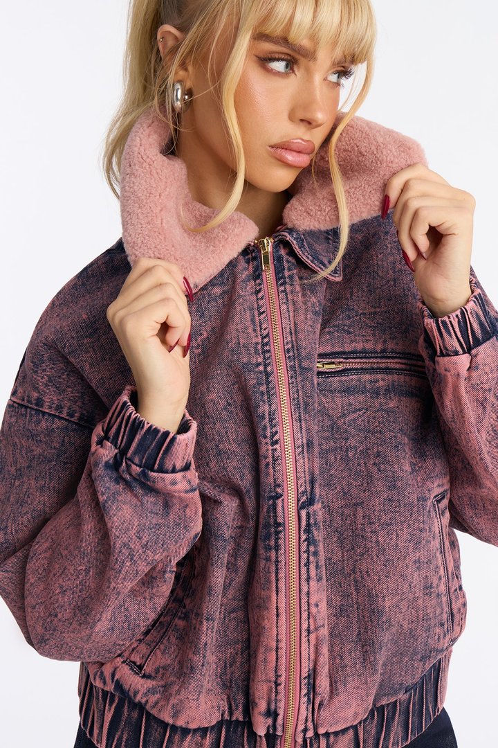 Love Potion Denim Bomber Jacket - Pink