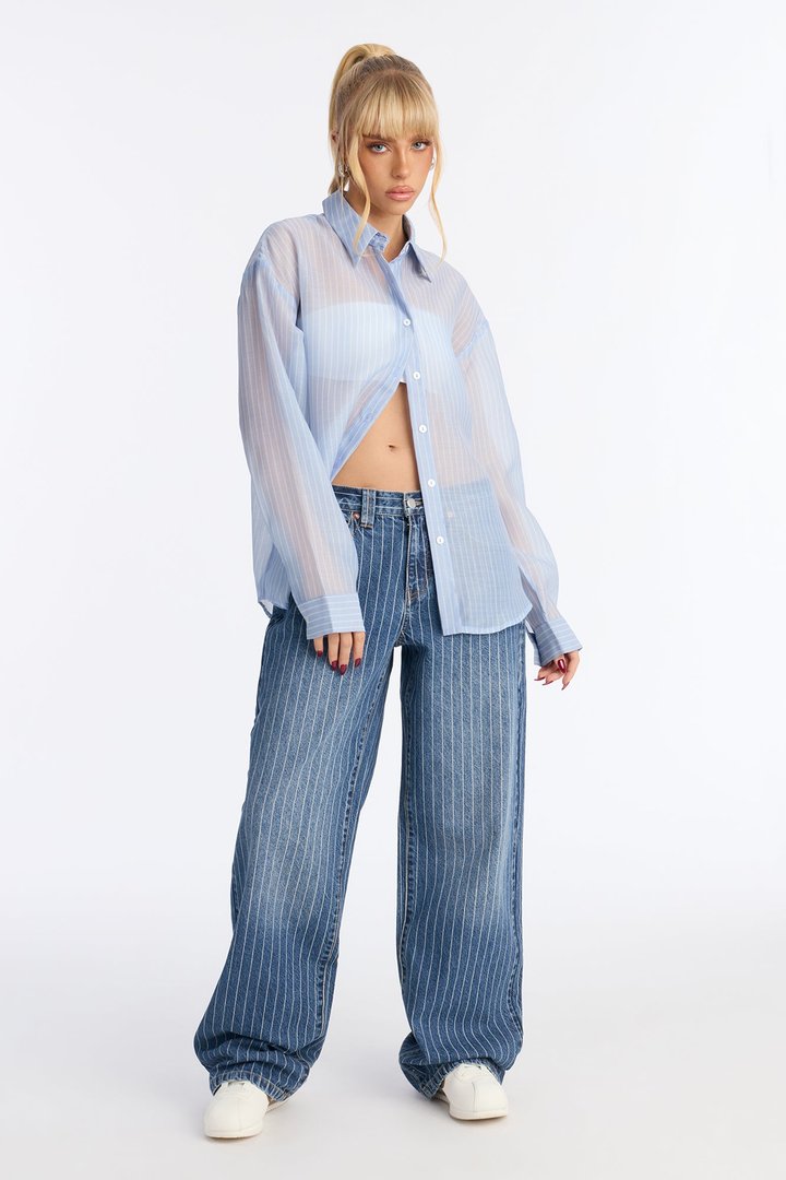 Legendary Striped Straight Leg Jeans - Medium Wash