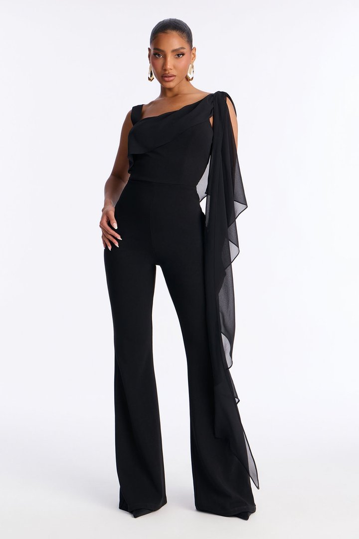 Samyrah Draped Flare Leg Jumpsuit - Black