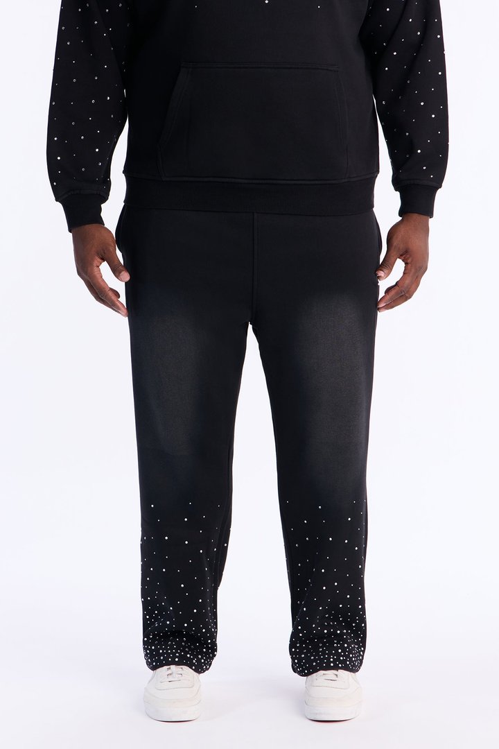 Run Them Rhinestones Relaxed Sweatpants - Black