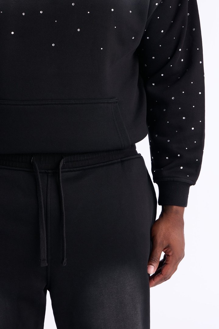 Run Them Rhinestones Relaxed Sweatpants - Black