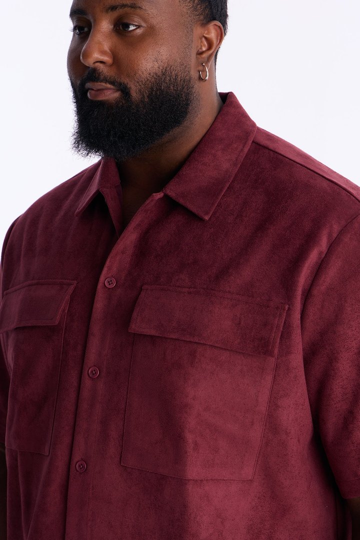 Relaxed Brushed Double Pocket Button Up Shirt - Burgundy