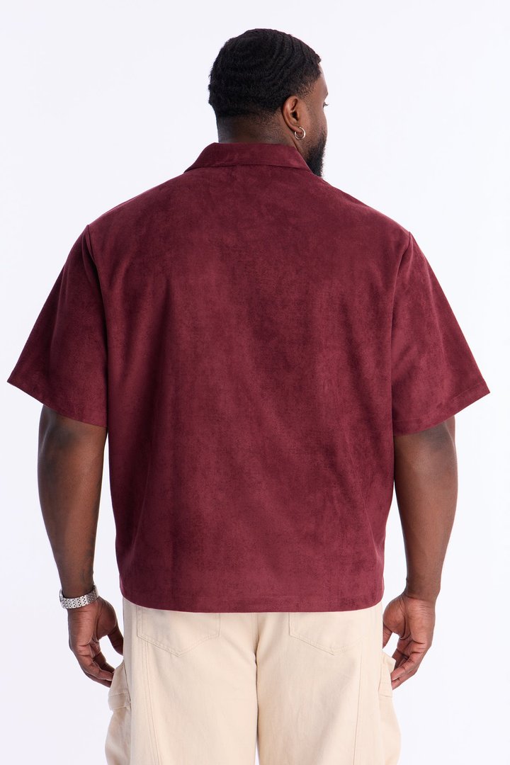 Relaxed Brushed Double Pocket Button Up Shirt - Burgundy