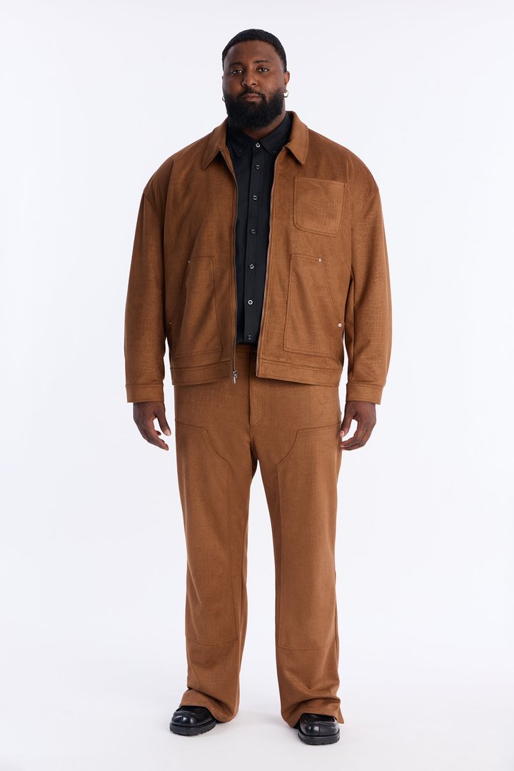 Matte Croc Faux Leather Jacket - Brown