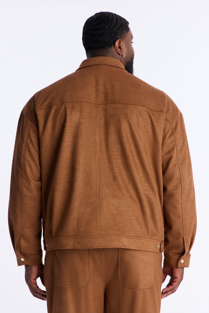 Matte Croc Faux Leather Jacket - Brown