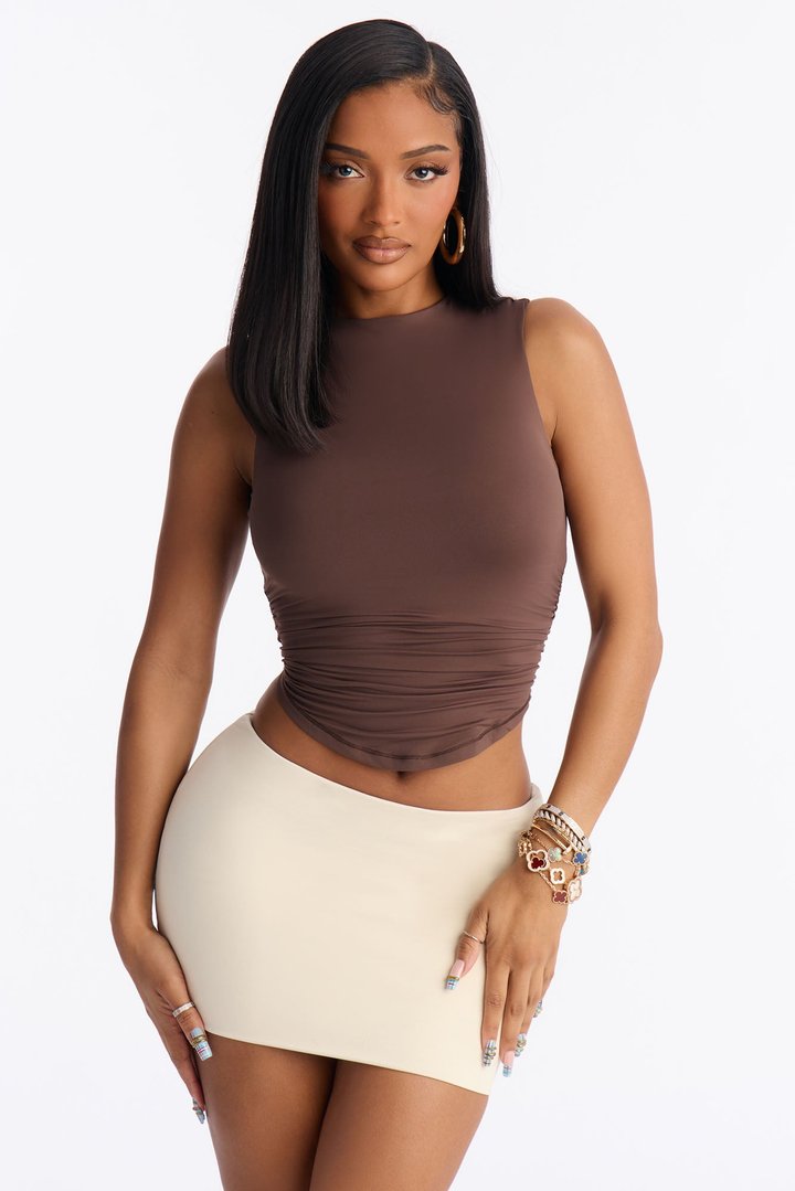 Second Skin Double Lined High Neck Sleeveless Top - Chocolate