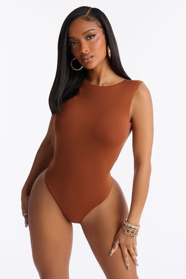 Second Skin Double Lined Backless Bodysuit - Mocha