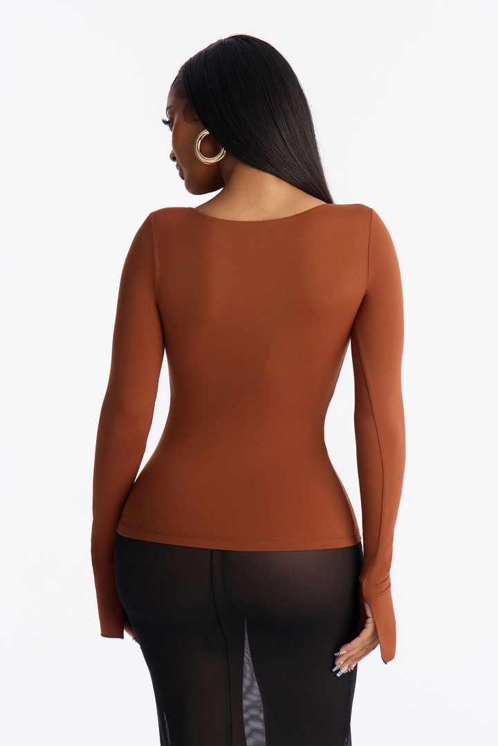 Second Skin Deep U Neck Long Sleeve Top - Mocha