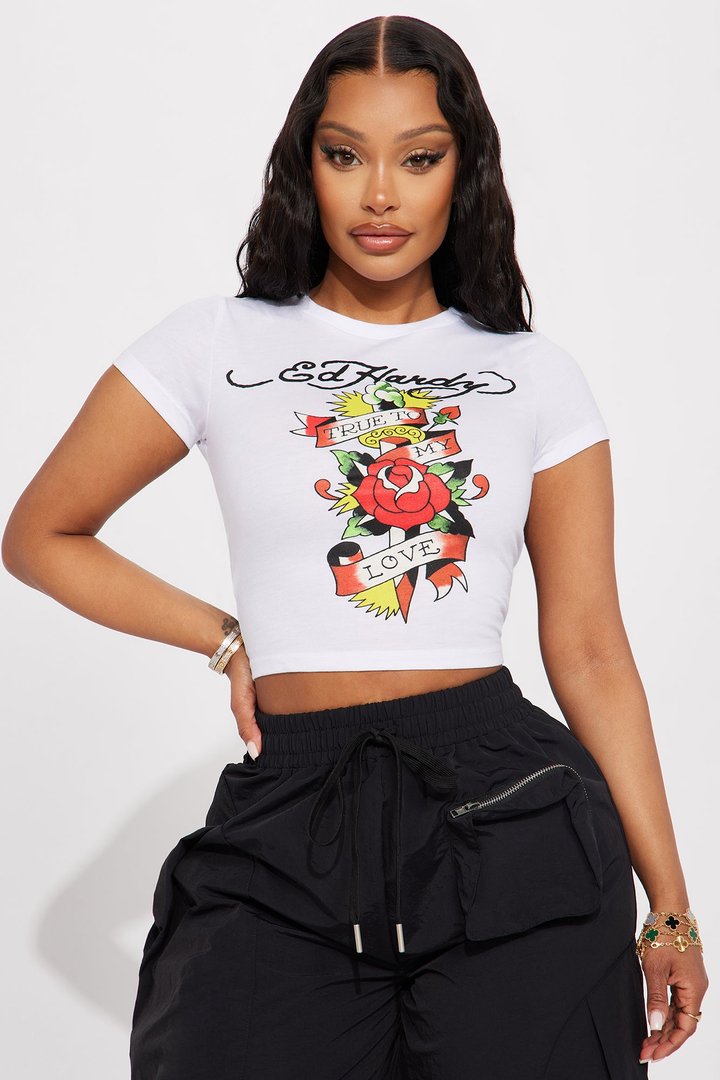 Ed Hardy Dagger And Rose Fitted Tee - White