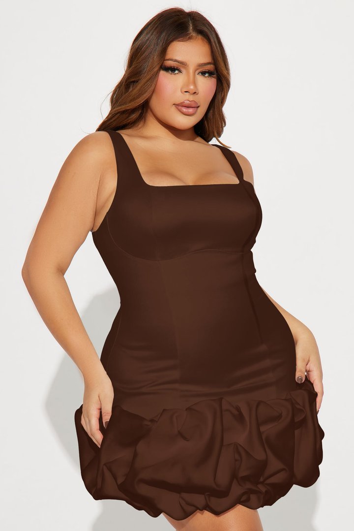 Sienna Satin Mini Dress - Chocolate