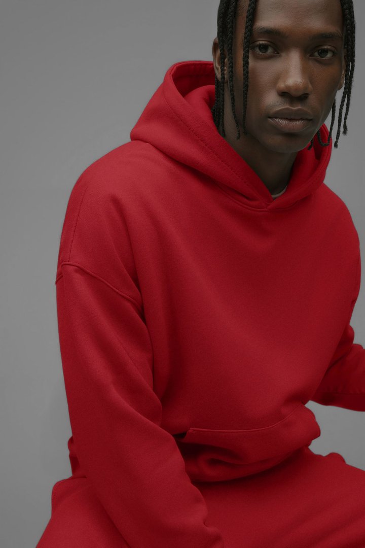 410 Oversized Cropped Hoodie - Red