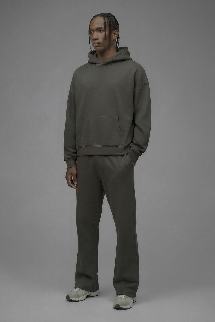 410 Oversized Cropped Hoodie - Moss Grey