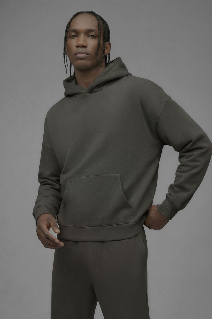 410 Oversized Cropped Hoodie - Moss Grey