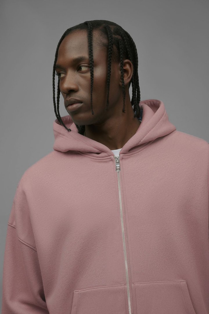 410 Oversized Cropped Zip Hoodie - Pink