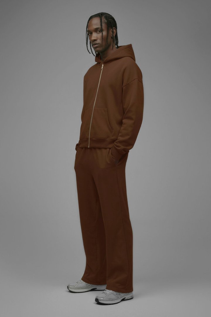 410 Oversized Cropped Zip Hoodie - Chestnut