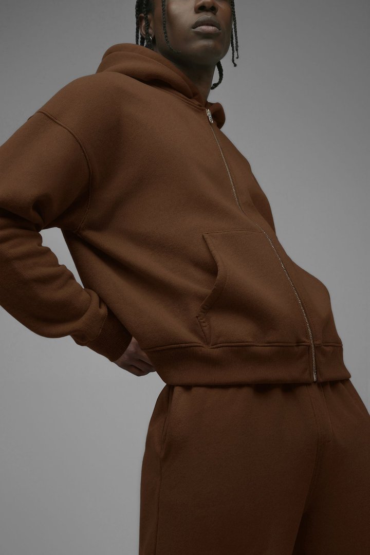 410 Oversized Cropped Zip Hoodie - Chestnut
