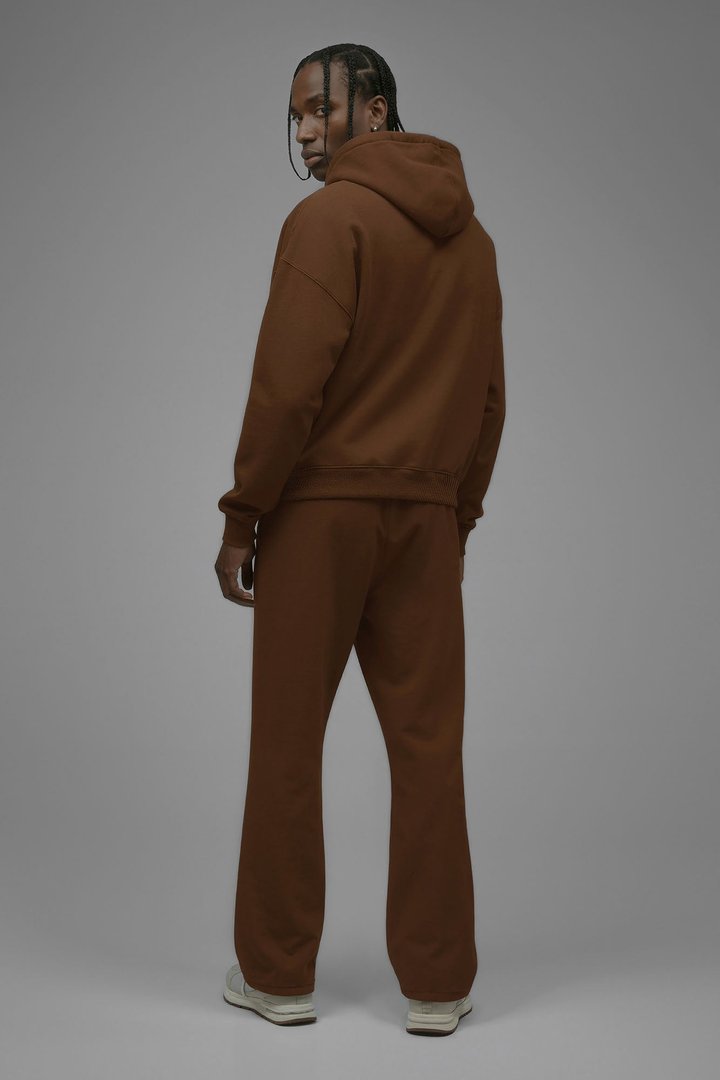 410 Oversized Cropped Zip Hoodie - Chestnut